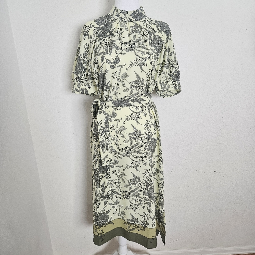 Ann Taylor Factory Green and Cream Floral Midi Dress